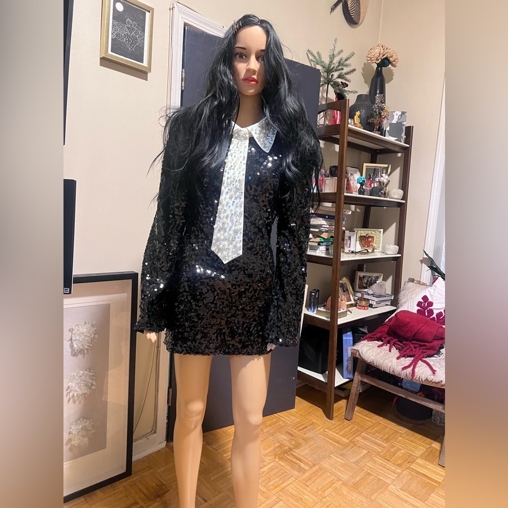 Beautiful, black and white tuxedo sequins mini dress.